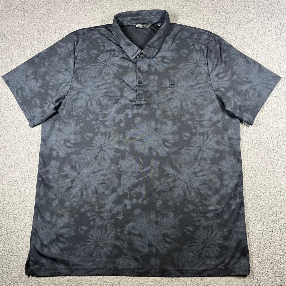 Travis Mathew Polo Shirt Men XXXL Floral Palm Print Black Golf Activewear